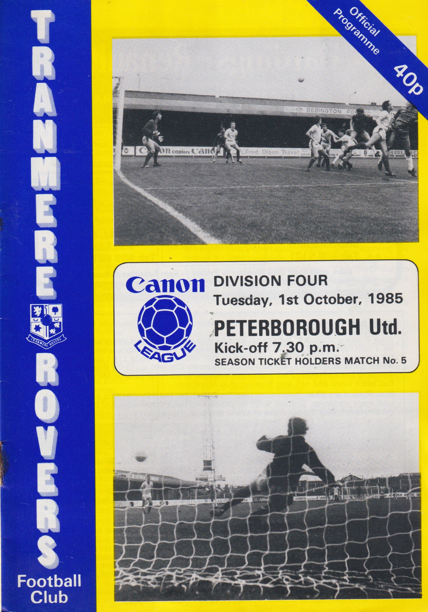 Tranmere Rovers v Peterborough United match programme